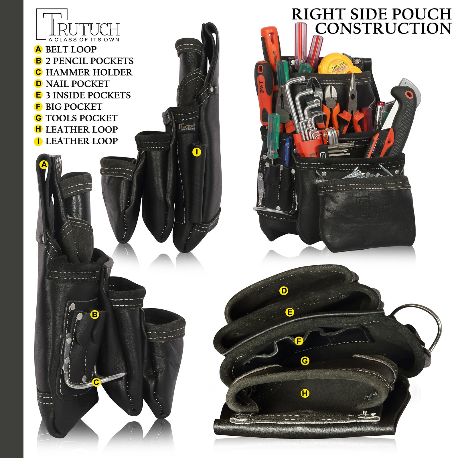 Trutuch Black Leather Tool Belt Carpenter Tool Pouch Bag Etsy