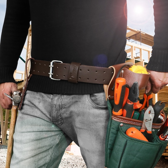 Trutuch Brown Leather Tool Belt | Pouch Bag | 17 Pockets | Tool Pouch | Carpenter | Construction | Framers | Electrician, Men's, Size: Large