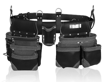Trutuch Black Leather Tool Belt | 18 Pockets | Carpenter Tool Belt | Tool Pouch | Construction | Framers | Electrician Bag | Handyman