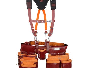 Leather Tool Belt Suspenders | 18 Pocket Carpenter Pouch
