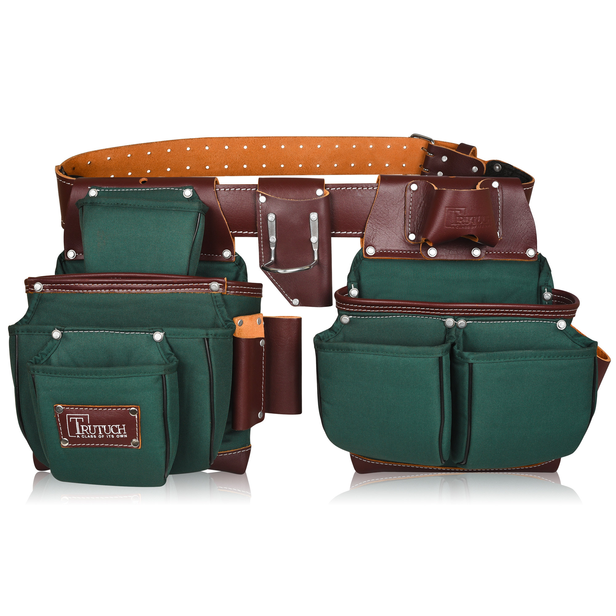 TRUTUCH Nylon and Leather Tool Belt | Framers Tool Bags | Nylon Tool Pouch | Carpenter Tool Belt | Construction | Electrician | Green Color