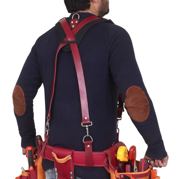Trutuch Maroon Leather Work Suspenders Fully adjustable Padded Leather Tool Belt Suspenders Carpenter Construction Framers Etsy