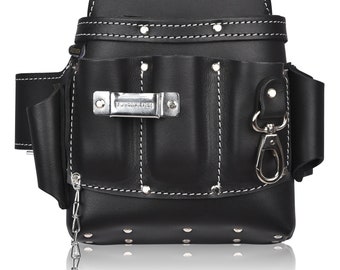 Trutuch Black Leather Electrician Tool Pouch | Electric Tool Bag | Electrician Pouch | 10 Pockets | Contractors Tool Pouch | Tool Belt