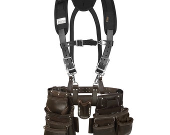 Trutuch Leather Tool Belt With Leather Work Suspender | 19 Pockets | Padded & Pocket Suspender | Tool Bag | Carpenter | Construction