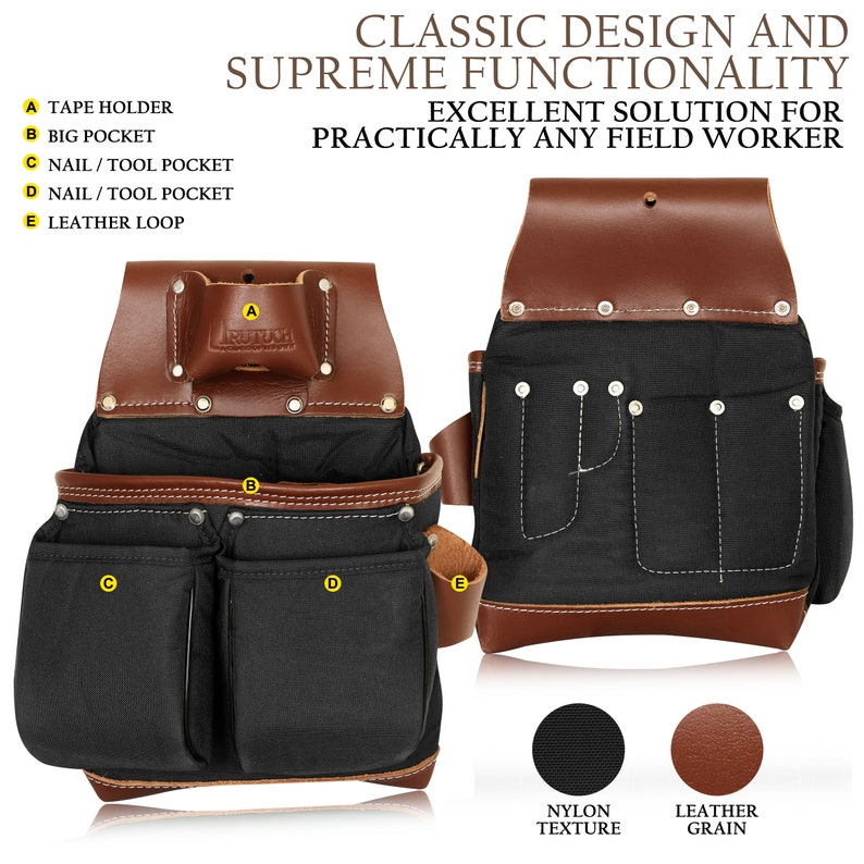 TRUTUCH Nylon and Leather Tool Belt Framers Tool Bags Etsy