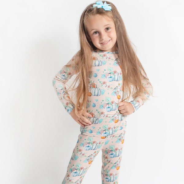 Bamboo Pajamas / Lounge Set | Long Sleeves Top with Leggings | Pumpkin Patch Print - Toddler / Preschooler Sizes 2T - 6T
