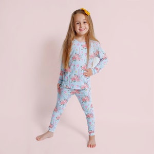 Bamboo 2-Piece Pajamas | Long-Sleeve Outfit | Loose Fit | Paris Love Print | Roses/Flowers/Eiffel Tower -Toddler to Little Kid Sizes (3T-7T)