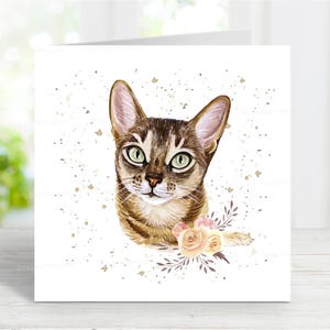 Carte de chat abyssin, belle carte de voeux pour toute occasion, anniversaire, merci, rétablissement, sympathie, perte d'un animal de compagnie, 6 x 6 po