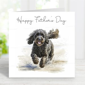 Cockapoo (zwart) vaderdagkaart, Happy Father's Day hondenwenskaart, 6 x 6 inch