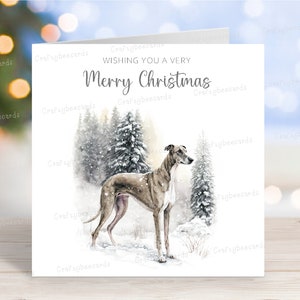 Carte de Noël lévrier, carte de voeux de chien « Joyeux Noël », scène d'hiver festive, 6 x 6 po
