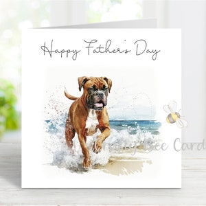 Boxer Vaderdagkaart, Happy Father's Day hondenwenskaart, 6 x 6 inch