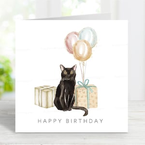 Tarjeta de cumpleaños de Bombay/Gato Negro, divertida tarjeta de felicitación de gato negro, 15 x 15 cm