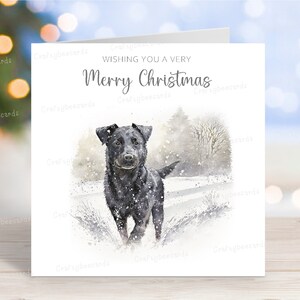 Patterdale Terrier Weihnachtskarte, schöne festliche 'Merry Christmas' Hund Grußkarte, lustige Winter-Schneeszene, 6 "x6", innen leer