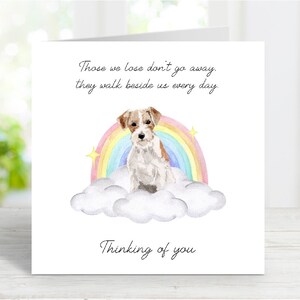 Tarjeta de condolencias para un Jack Russell Terrier - Tarjeta de "Perro pensando en ti" - Frase sentimental sobre la pérdida de un perro - Tarjeta "Puente Arcoíris" - 15 x 15 cm