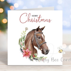Carte de Noël cheval, carte de voeux saisonnière « Joyeux Noël », 6 x 6 po. - Design 2