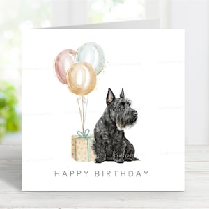 Scottish Terrier Geburtstagskarte, Spaß Hund Grußkarte, reizendes Aquarell Bild, 6 "x 6", innen leer
