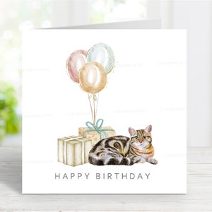 Carte d'anniversaire British Shorthair Brown Tabby Cat, chat domestique, carte de voeux amusante pour les amoureux des chats, 6 x 6 po