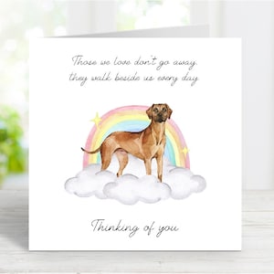 Rhodesian Ridgeback biglietto di condoglianze - Biglietto con il cane che pensa a te - Citazione sentimentale sulla perdita del cane - Biglietto con il cane Rainbow Bridge - 6" x 6"