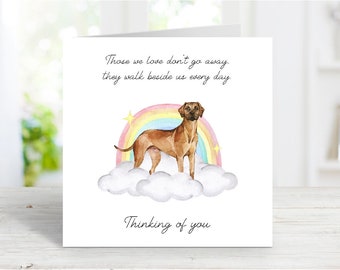 Biglietto di condoglianze per Rhodesian Ridgeback - Biglietto per cani che pensano a te - Citazione sentimentale sulla perdita di un cane - Biglietto per cani Rainbow Bridge - 6" x 6"