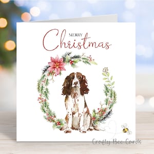 Carte de Noël English springer spaniel (foie et blanc), carte de voeux « Joyeux Noël », chien pour la fête, 6 x 6 po