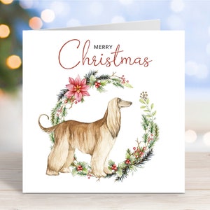 Tarjeta navideña de lebrel afgano, "Feliz Navidad", 15 x 15 cm