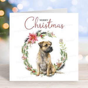 Tarjeta navideña de Border Terrier, "Feliz Navidad", 15 x 15 cm