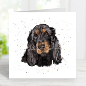 Carte de voeux pour chien cocker spaniel (noir et feu), vierge pour toute occasion, anniversaire, merci, rétablissement, sympathie, perte d'un animal de compagnie, nouveau chiot, 6 x 6 po