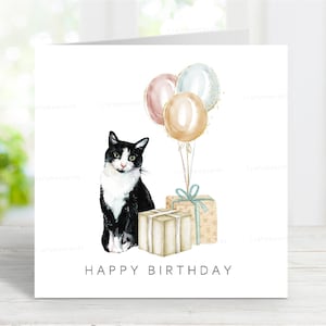 Carte d'anniversaire chat noir et blanc British Shorthair, carte de voeux amusante pour les amoureux des chats, 15 x 15 cm