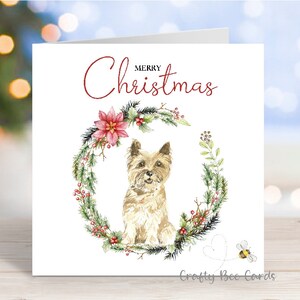 Carte de Noël Cairn Terrier, carte de voeux « Joyeux Noël », chien festif, 6 x 6 po