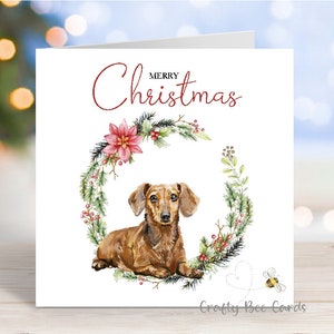 Carte de Noël teckel (rouge aux cheveux lisses), carte de voeux « Joyeux Noël », chien pour la fête, 6 x 6 po