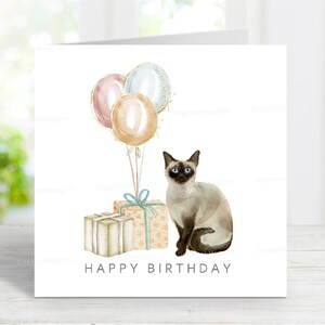 Biglietto di auguri di compleanno per gatti siamesi, adorabile biglietto di auguri per gli amanti dei gatti, 6" x 6"