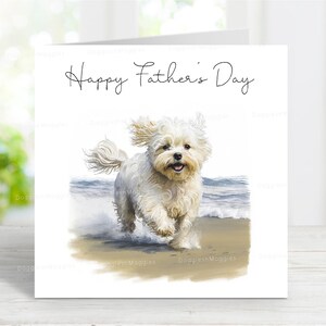 Biglietto di auguri per la festa del papà con maltese terrier, biglietto di auguri per la festa del papà con cane, 6" x 6"