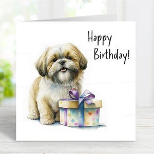 Lhasa Apso Geburtstagskarte, süßes Hund Alles Gute zum Geburtstag Grußkarte, 15,5 cm x 15,5 cm, innen leer