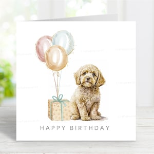 Cockapoo-verjaardagskaart, leuke gelukkige verjaardagswenskaart voor honden, 6 x 6 inch, blanco binnenkant