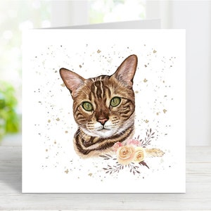 Tarjeta de gato de Bengala, hermosa tarjeta de felicitación para cualquier ocasión, cumpleaños, agradecimiento, recuperación, condolencias, pérdida de una mascota, 6" x 6"