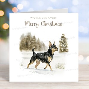 Carte de Noël Chihuahua (couche lisse B&T), carte de voeux de chien « Joyeux Noël », scène d'hiver festive, 6 x 6 po