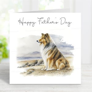 Rough Collie Vaderdagkaart, Happy Father's Day hondenwenskaart, 6 x 6 inch