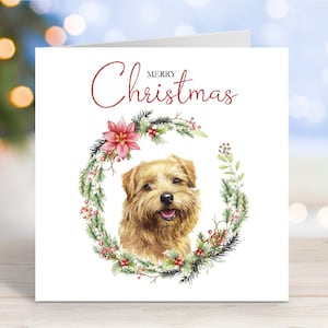 Carte de Noël Norfolk Terrier, carte de voeux pour chien « Joyeux Noël », 15 x 15 cm