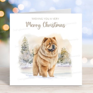 Carte de Noël Chow Chow, carte de voeux pour chien « Joyeux Noël », scène d'hiver festive, 6 x 6 po.