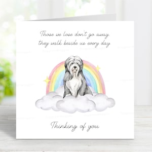 Cartão de simpatia Bearded Collie - Cartão de cachorro pensando em você - Citação sentimental de perda de cachorro - Cartão de cachorro Rainbow Bridge - 6" x 6"