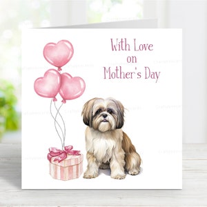 Cartão de Dia das Mães Shih Tzu, Cartão de Mãe Adorável, 6" x 6", Em Branco Por Dentro