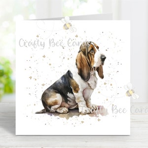 Tarjeta de felicitación con un perro Basset Hound, ideal para cualquier ocasión: cumpleaños, agradecimiento, recuperación, condolencias, pérdida de una mascota, 6 x 6 pulgadas (n.º 2)