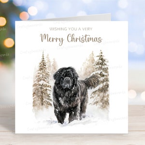 Carte de Noël de Terre-Neuve, « Joyeux Noël », scène de neige festive d'hiver, carte de voeux de chien, 6 x 6 po, blanc à l'intérieur