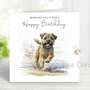 Carte d'anniversaire Border Terrier, carte de voeux amusante pour chien, belle image de plage aquarelle, 6 x 6 po, blanc à l'intérieur