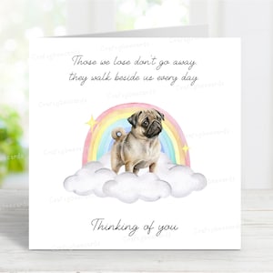 Pug Sympathy Card - kaart hond Thinking of You - citaat sentimenteel verlies hond - Rainbow Bridge Dog Card - 6 x 6 inch