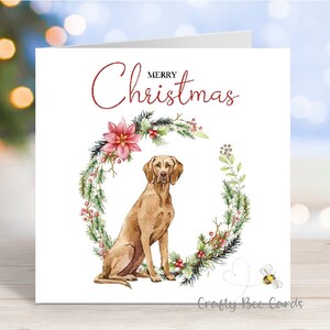 Carte de Noël hongroise Vizsla, carte de voeux « Joyeux Noël », chien festif, 6 x 6 po
