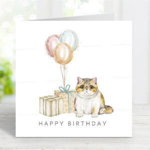 Carte d'anniversaire de chat exotique à poil court, belle carte de voeux pour les amoureux des chats, 6 x 6 po.