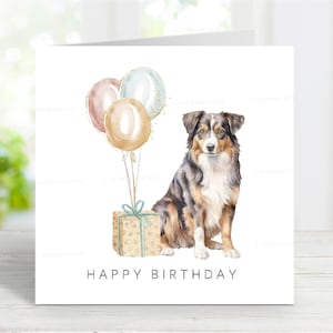 Carte d'anniversaire de chien de berger australien, jolie carte de voeux, 6 x 6 po, vierge à l'intérieur