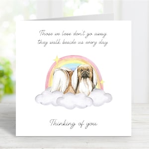 Tarjeta de condolencias para pequinés - Tarjeta de perro pensando en ti - Frase sentimental sobre la pérdida de un perro - Tarjeta de perro Puente Arcoíris - 15 x 15 cm