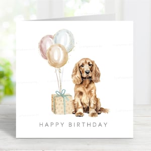 Carte d'anniversaire cocker spaniel (or), carte de voeux pour chien, jolie image aquarelle, 6 x 6 po, blanc à l'intérieur